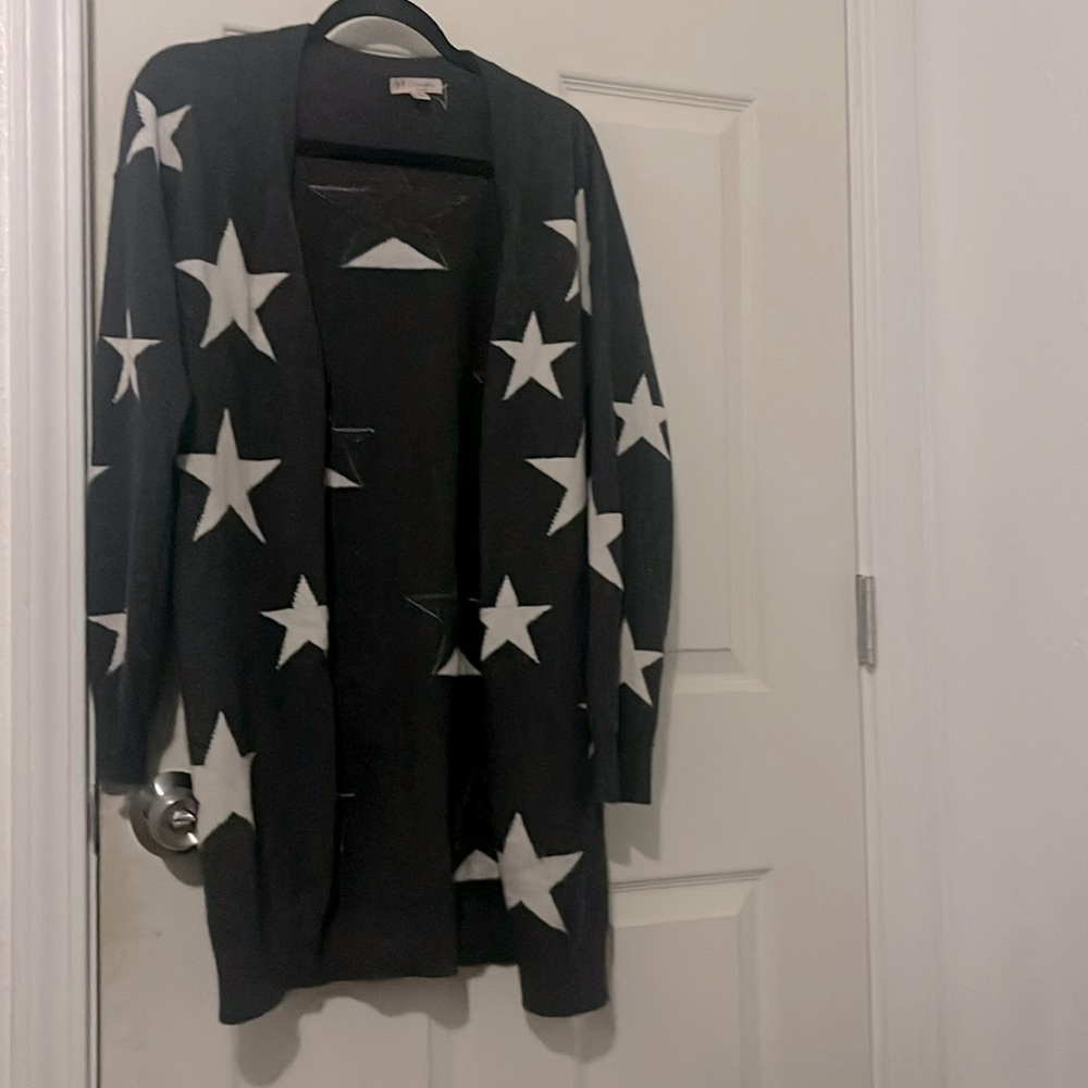 Philosophy cashmere dark grey chalkboard star cardigan sweater duster small nota